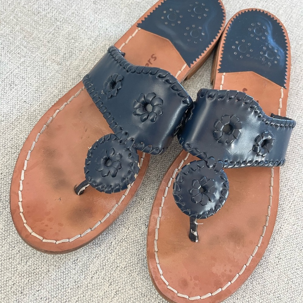Jack Rogers Navajo solid Navy blue boho thong leather beach sandals Size 9